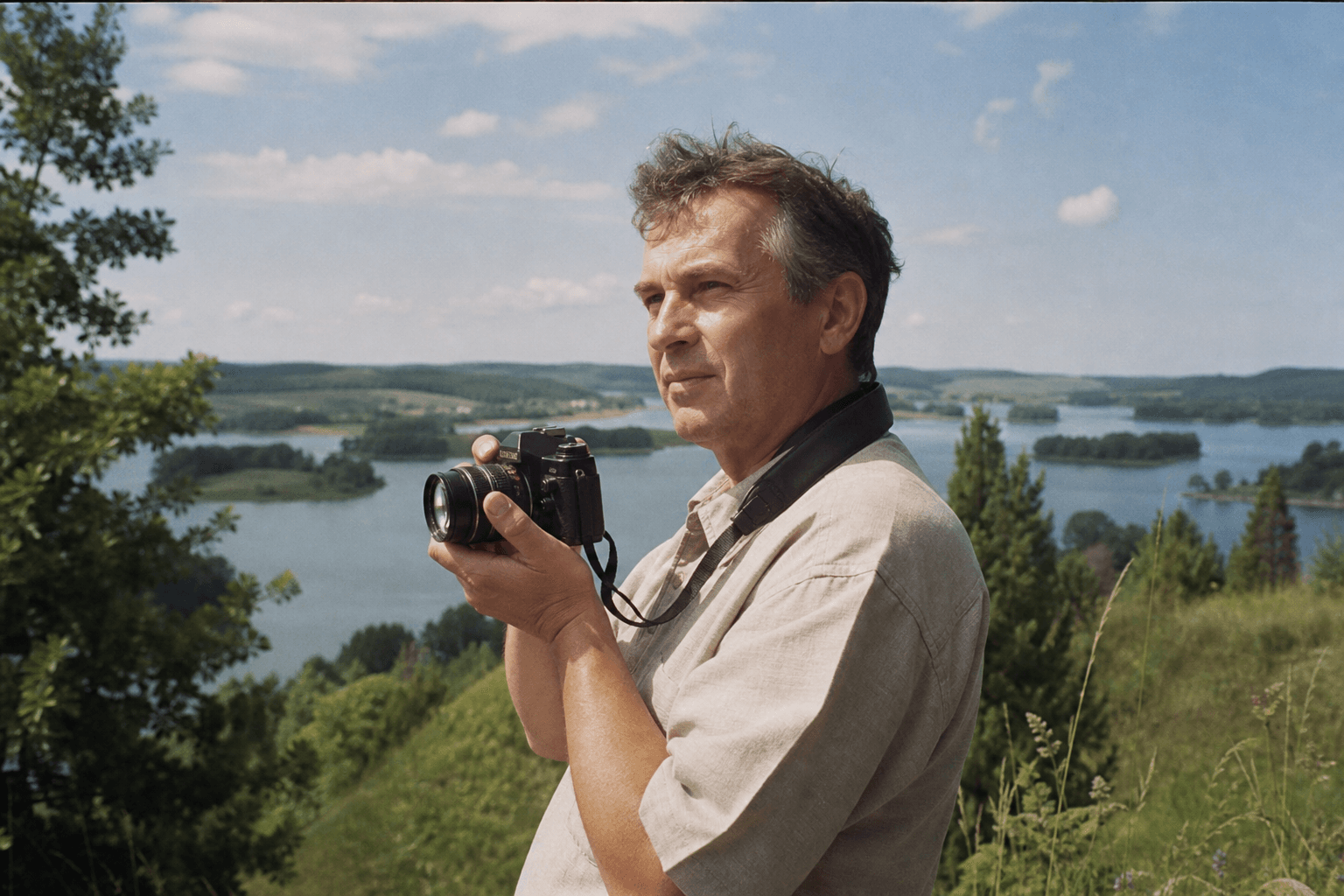 Jan Kowalski z aparatem fotograficznym