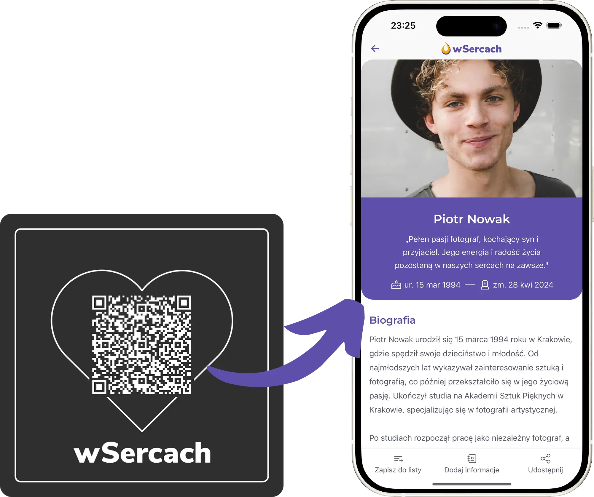 Tabliczka QR prowadząca do profilu w aplikacji